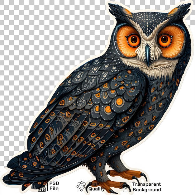 a drawing of an owl with a yellow eye and brown eyes