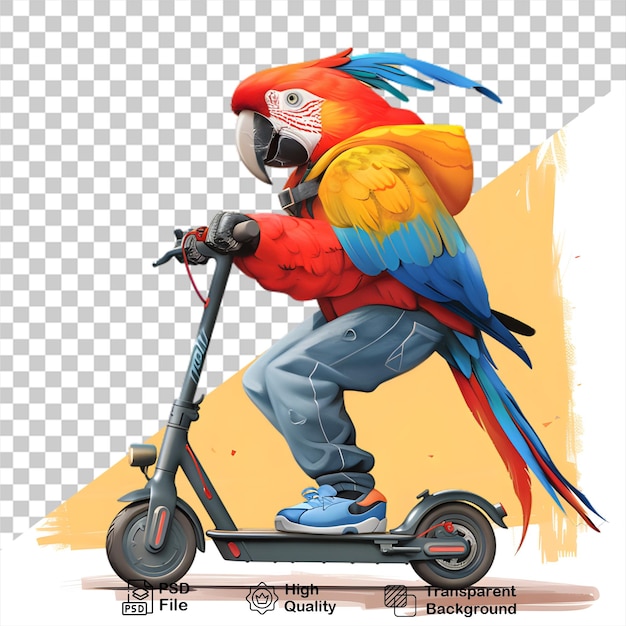 PSD a drawing of a parrot on a scooter on transparent background