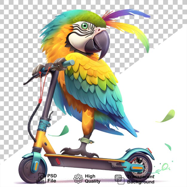 a drawing of a parrot on a scooter on transparent background