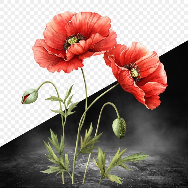 PSD a drawing of a poppy with a black background with a black background