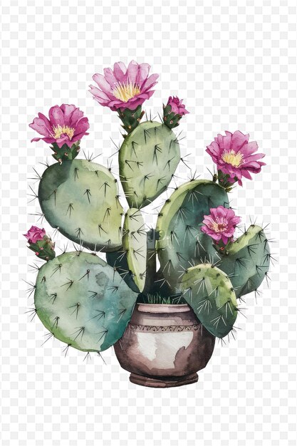 PSD a drawing of a potted cactus with pink flowers