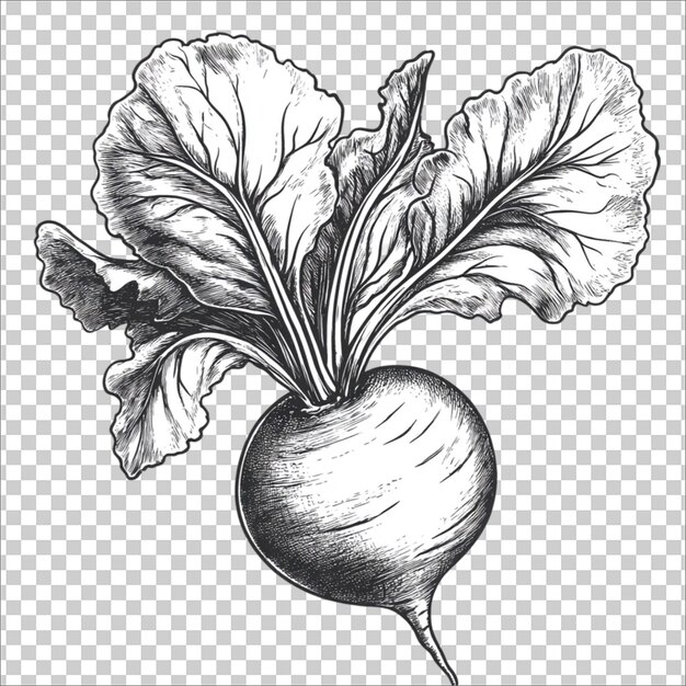 PSD a drawing of a radish with a leaf and a drawing of a radish