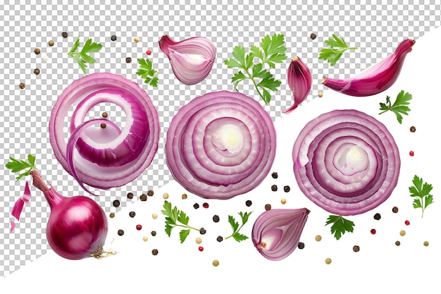 a drawing of red onion and green leaves