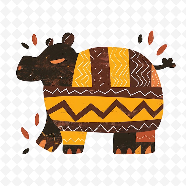 a drawing of a rhino with a yellow and brown pattern