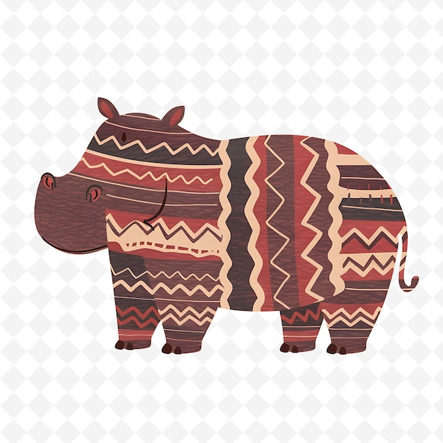 a drawing of a rhinoceros with a brown and red pattern