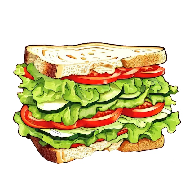 PSD a drawing of a sandwich with tomatoes and lettuce