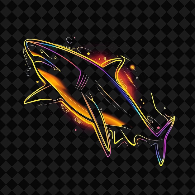 PSD a drawing of a shark with flames and a firework design