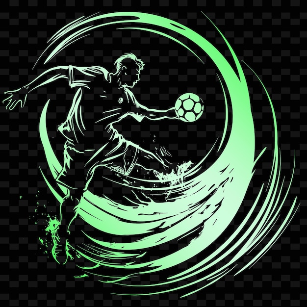 a drawing of a soccer player with a soccer ball in the middle