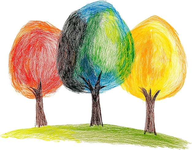 a drawing of three trees with different colors