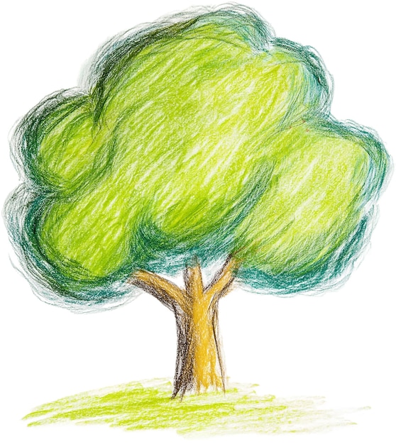 PSD a drawing of a tree with a green and yellow leaves