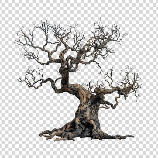 PSD a drawing of a tree with a spooky trunk and the roots on a transparent background