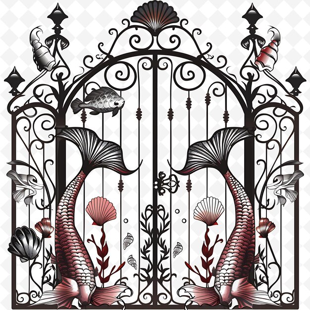 PSD a drawing of two fish in a gate with two fish in it