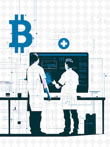 PSD a drawing of two men in white coats and a black and blue sign that says b b