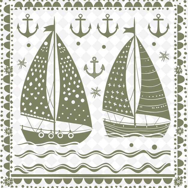 PSD a drawing of two sailboats and the words quot sailboats quot on a green background