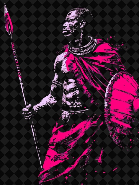 PSD a drawing of a warrior with a sword and shield