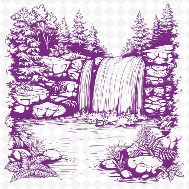 PSD a drawing of a waterfall with a waterfall and a waterfall in the background