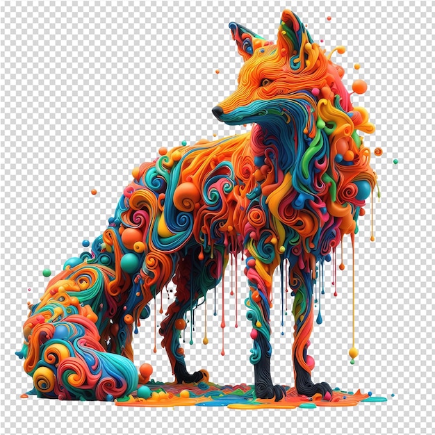 a drawing of a wolf with the colors of the paint on it