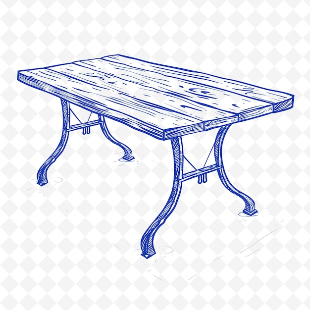 PSD a drawing of a wooden table with a blue top