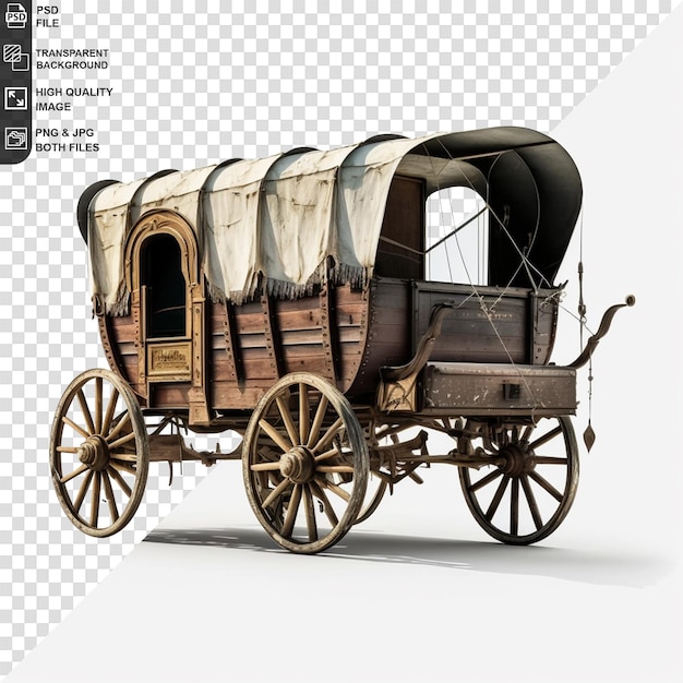 PSD a drawing of a wooden wagon with a white cover and the words  the word  on it