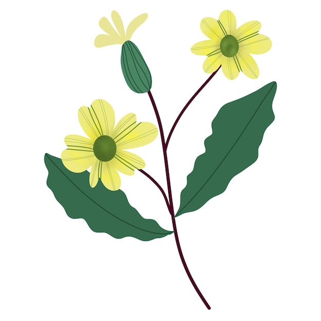 PSD a drawing of yellow flowers with green leaves and a yellow flower