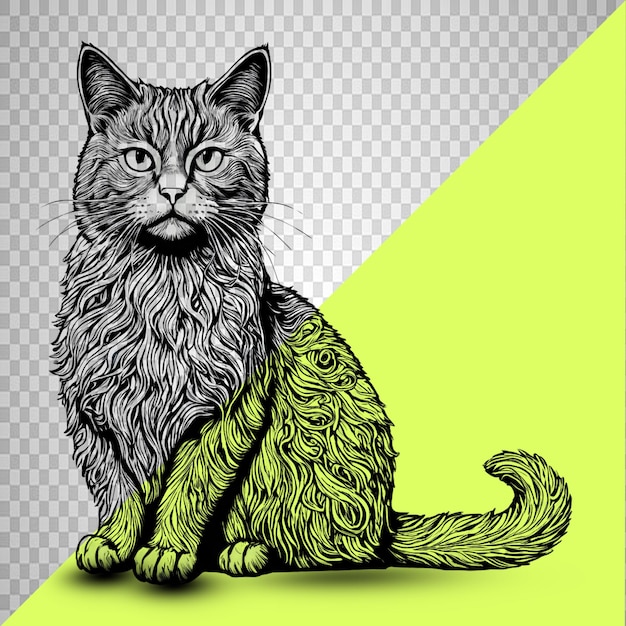 PSD drawn cat silhouette in animal ethnic polynesia tribal illustration outline illustration