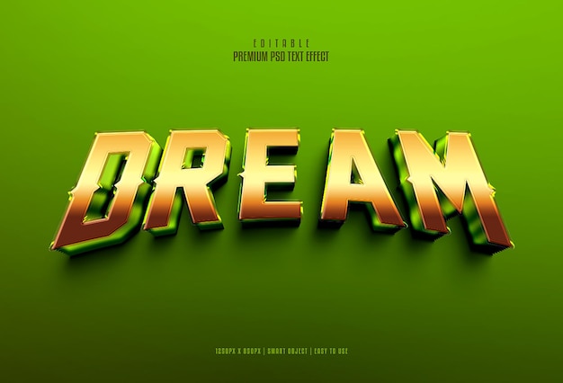 PSD dream golden green editable premium 3d psd text effect