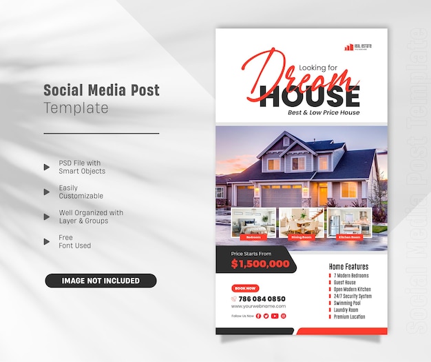 Dream house for sale and real estate social media post instagram story and facebook banner template