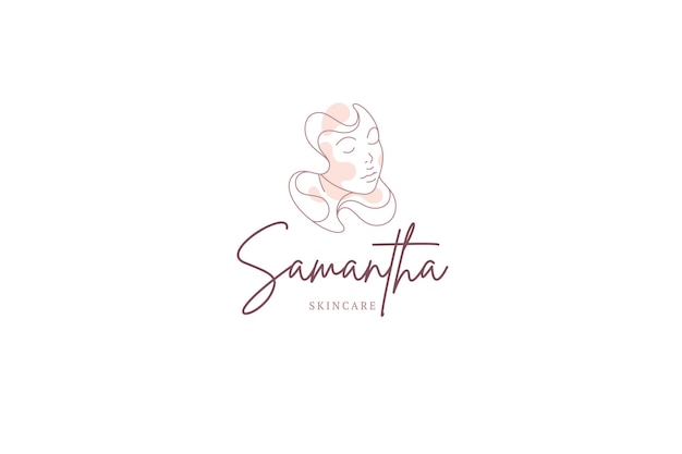 PSD dreaming woman face with closed eyes and curly hair continuous line decorative logo