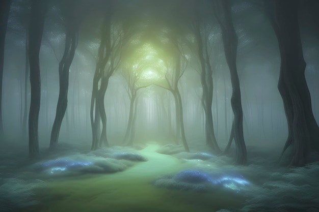 PSD a dreamlike abstract landscape of a mystical forest