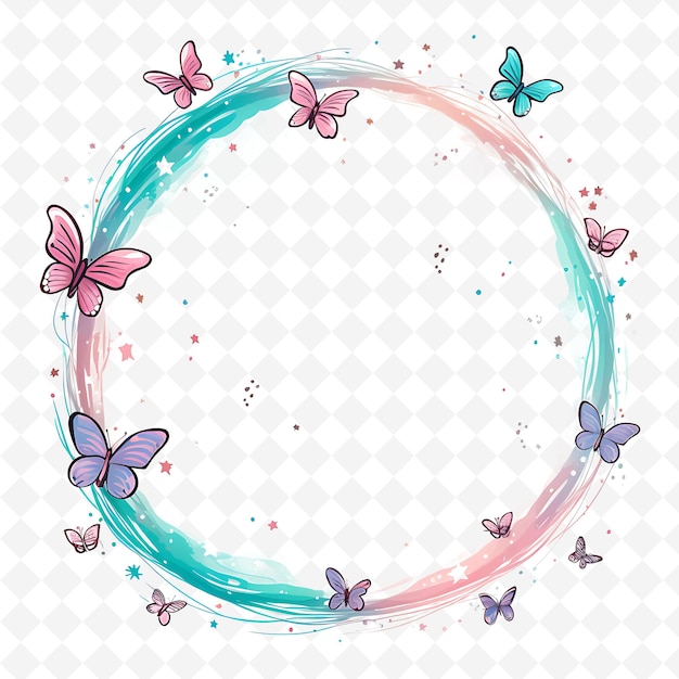 Dreamy Scribbles Oval Frame With Butterflies Stars and Cloud Decorative Frame PNG Art Collection