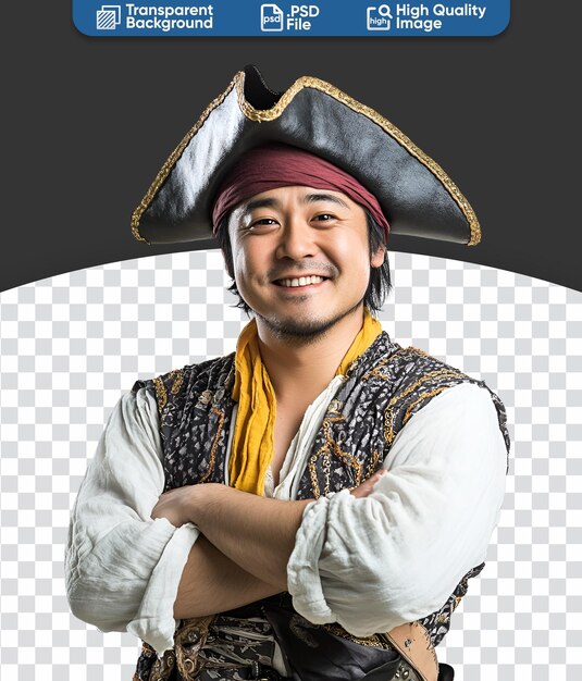 Dressed as a pirate Asian man ready for Halloween celebration photo