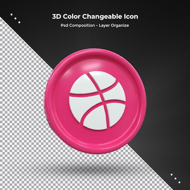 Dribbble 3d Social Media icon Colorful glossy 3d icon concept 3d rendering