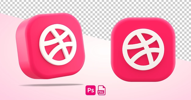 Dribbble isolated logo pink icon on transparent background cut out symbol in 3D rendering