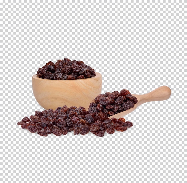 Dried raisins in the wooden bowl isolated Premium PSD