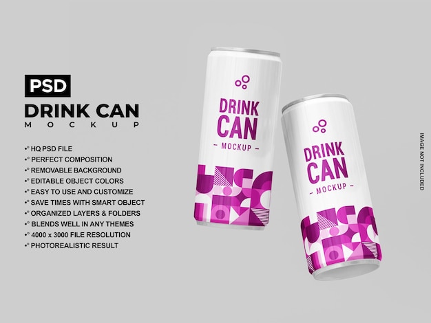 PSD drink can mockup suitable for soda juice milk coffee or any iceable drink psd mock up for branding