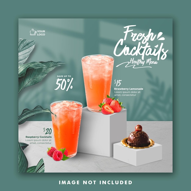 Drink Menu Social Media Post Template For Promotion Restaurant