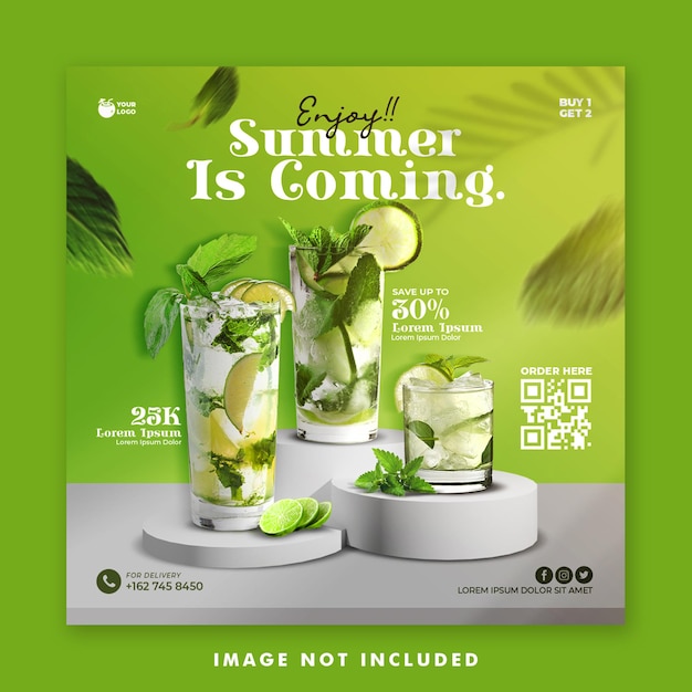 Drink menu summer template social media post banner