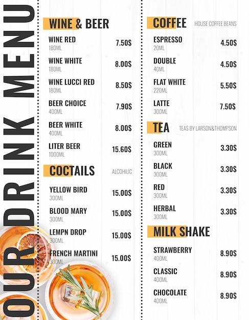 PSD drink menu template