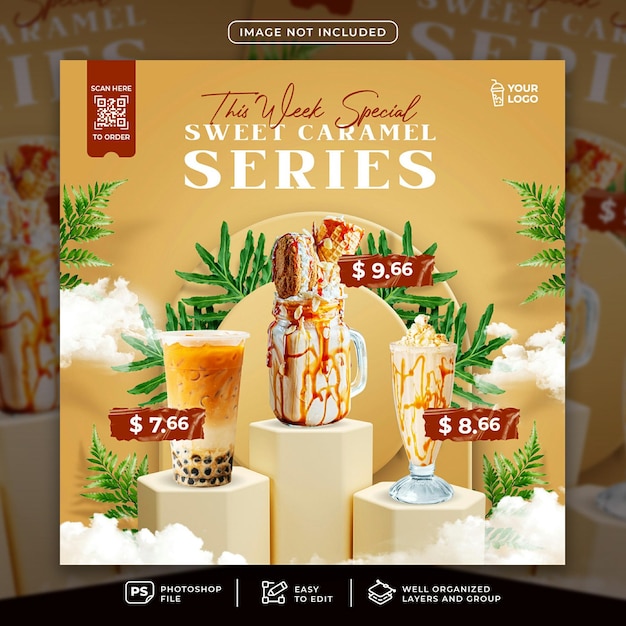 Drink menu with 3d podium rendering flyer social media post