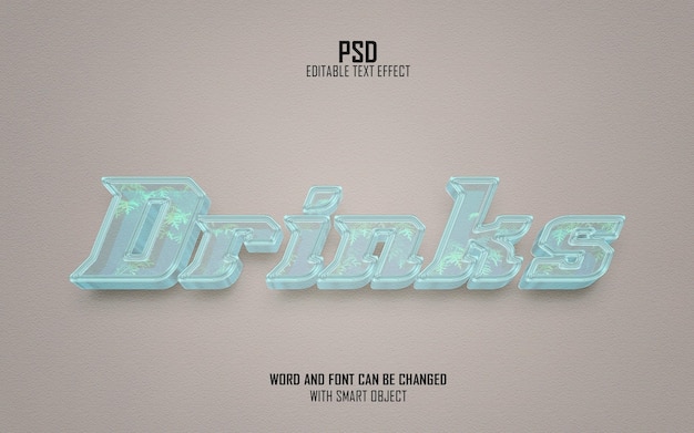 Drinks 3d editable psd text effect with background