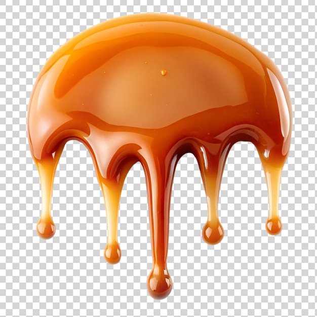 PSD dripping caramel sauce from top isolated on transparent background