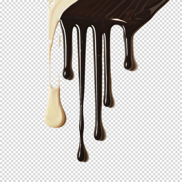 Dripping melting Caramel and chocolate drops isolated on transparent background