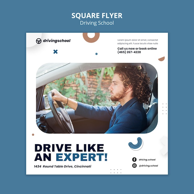 Driving school squared flyer template