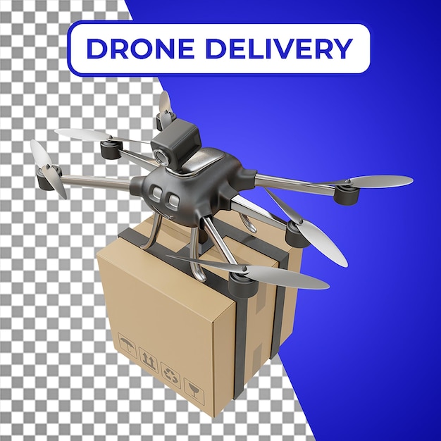 Drone delivery or on-air delivery Cardboard box 3d rendering