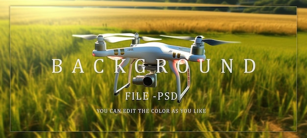 PSD drone flying over a field of green grass