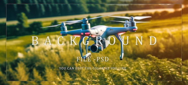 PSD drone flying over a lush green meadow