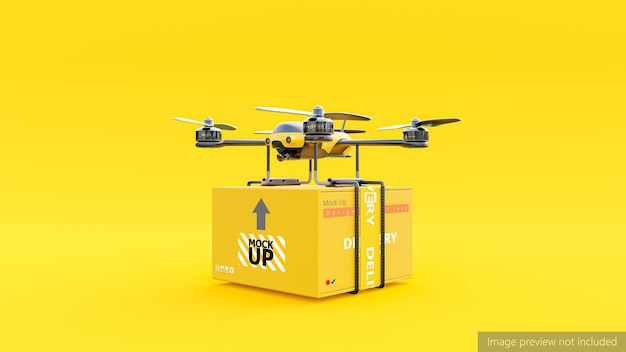 Drone yellow color delivery parcel MockUp