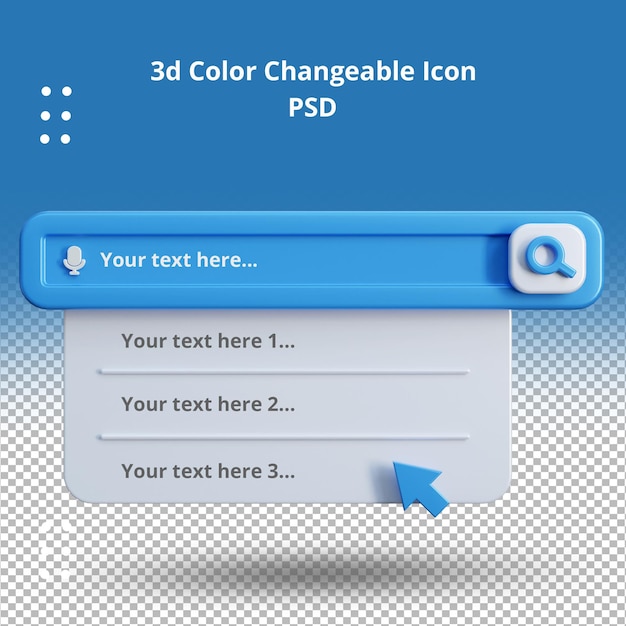 PSD dropdown search bar template 3d render