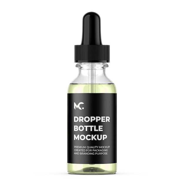 PSD a dropper bottle mockup with a black label.