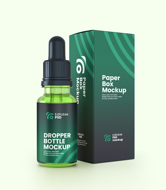 Dropper Liquid bottle with box Mockup